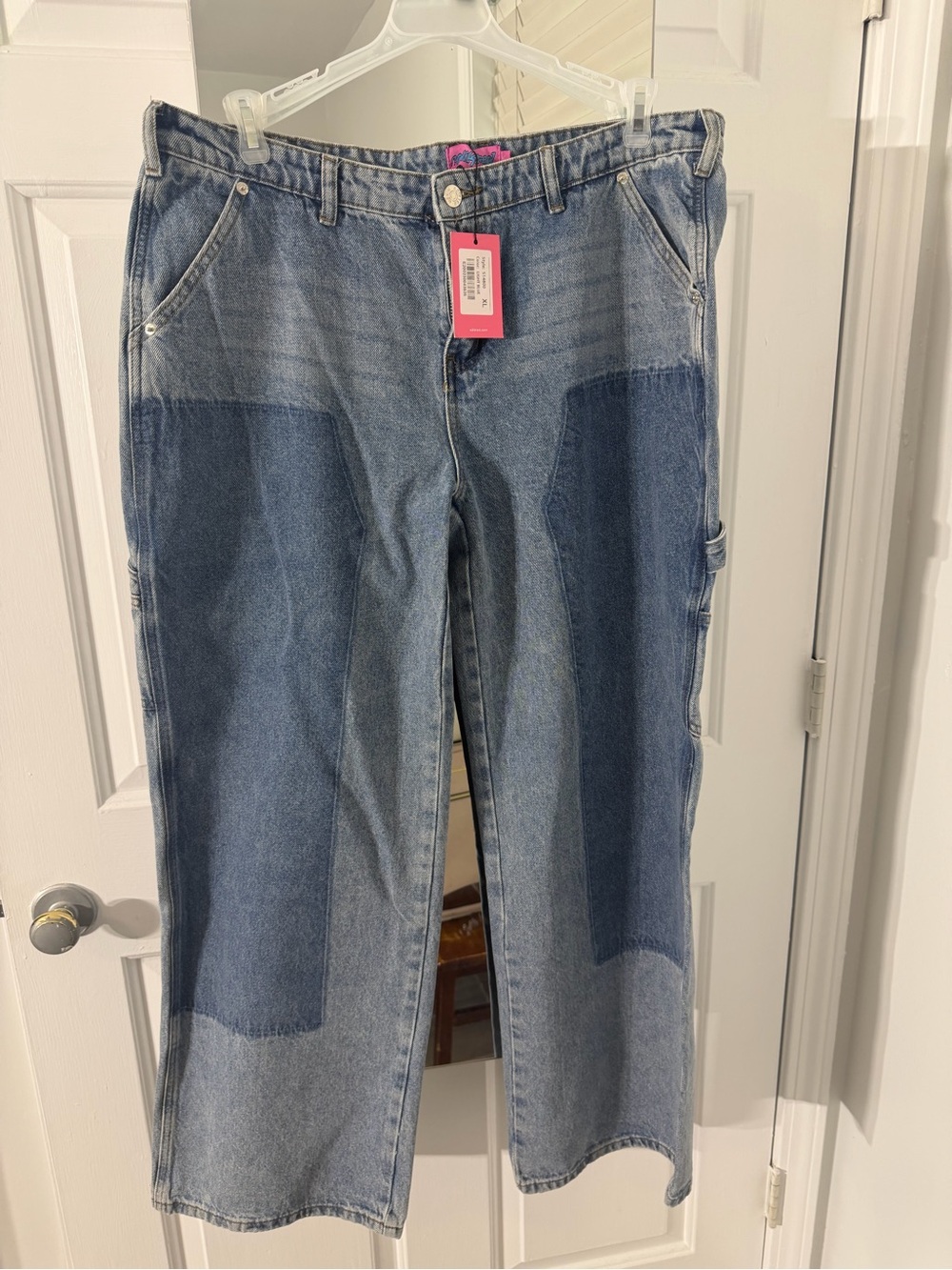 Edikted size XL Two-Tone Blue Patchwork Relaxed Jeans